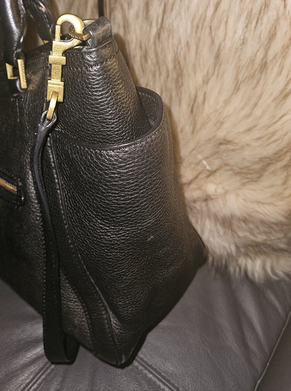 Tory Burch Black Pebbled Leather Shoulder Tote with Tassel - Picture 4 of 6